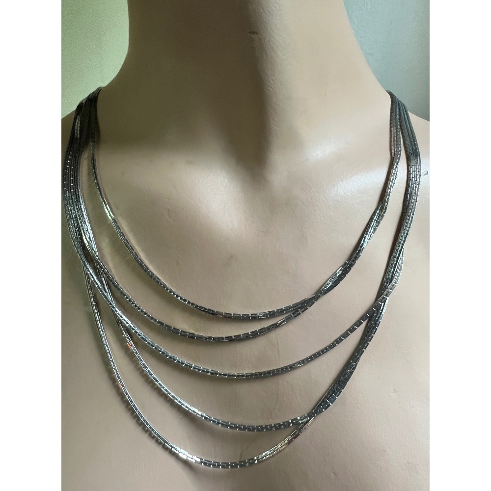 Multi Strand Box Chain Necklace 24" Silver EX‎